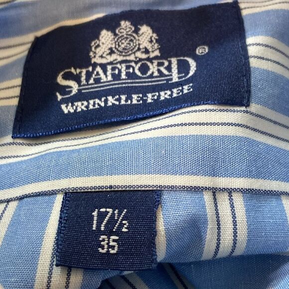 Stafford Blue and White Striped Dress Shirt Size 17/1/2  (35) New No Tag - Picture 7 of 7